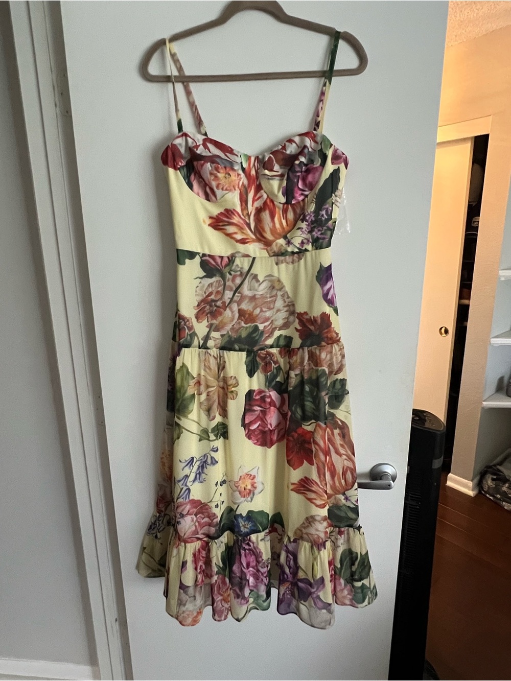 Dress the Population Yellow Floral Ruffled Midi Dress